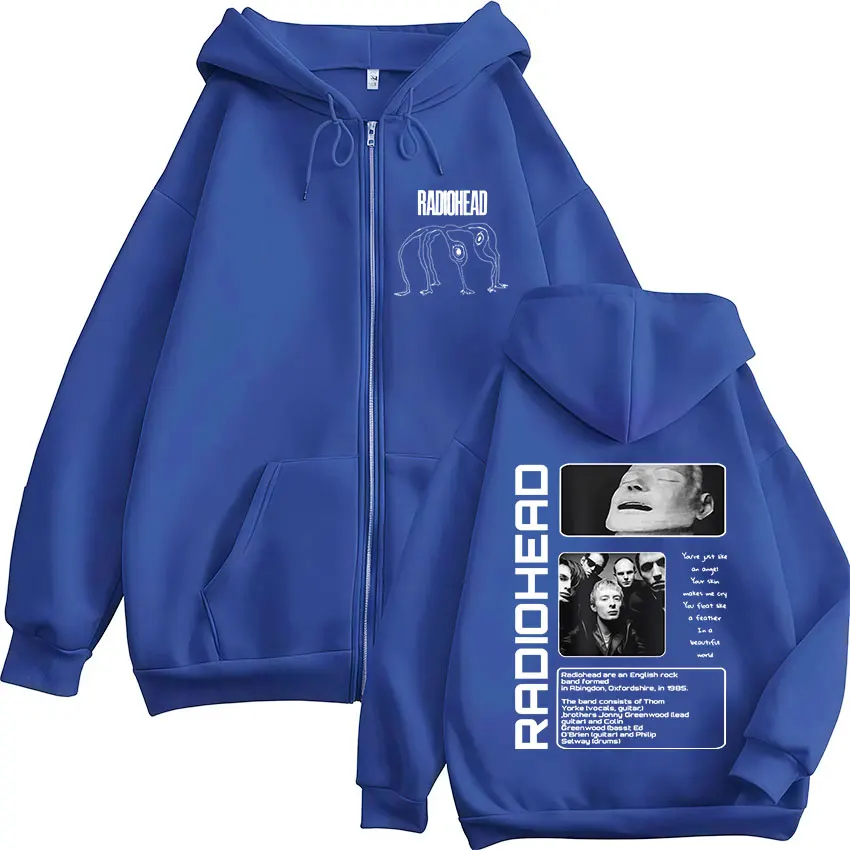 Rock Band Radiohead The Bends Zipper Hoodies Men's Fashion Hip Hop Vintage Zip Up Sweatshirts Jackets Coat Oversized Streetwear