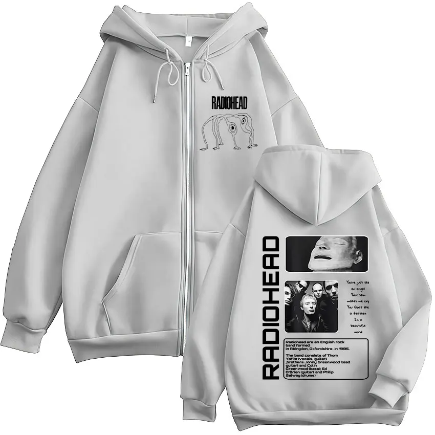 Rock Band Radiohead The Bends Zipper Hoodies Men's Fashion Hip Hop Vintage Zip Up Sweatshirts Jackets Coat Oversized Streetwear