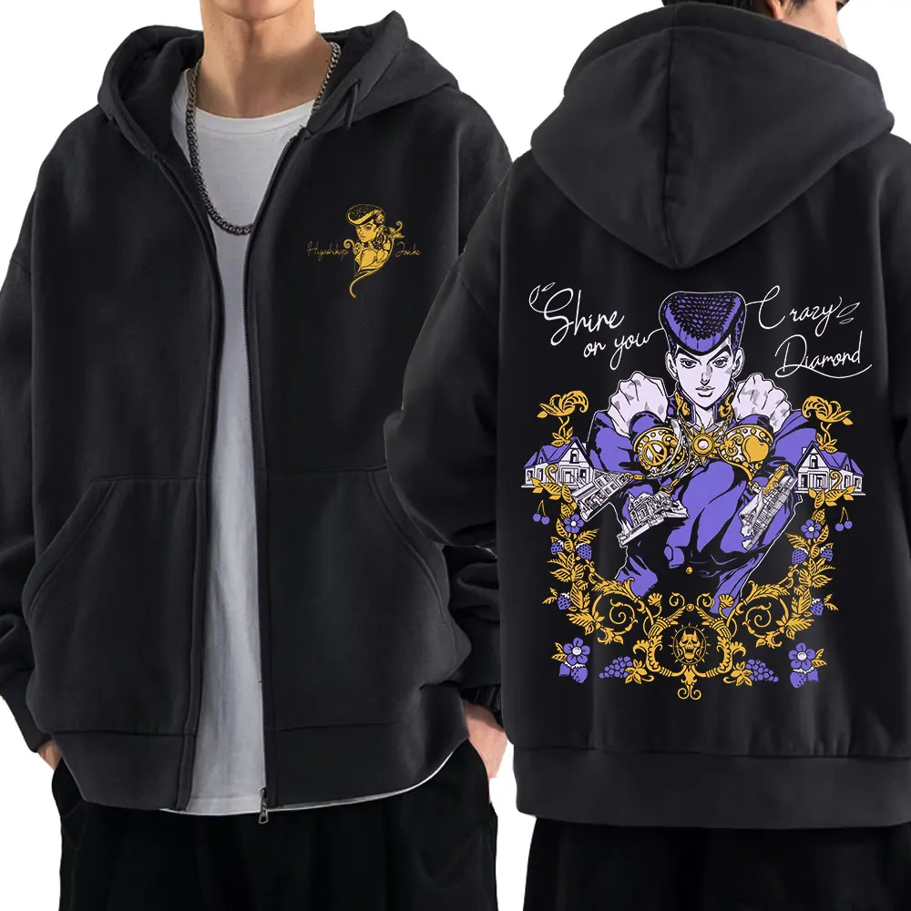 Anime Jojo Bizarre Adventure Zipper Hoodies Higashikata Josuke Manga Zip Up Sweatshirts Men Women Fashion Casual Pullovers Coats