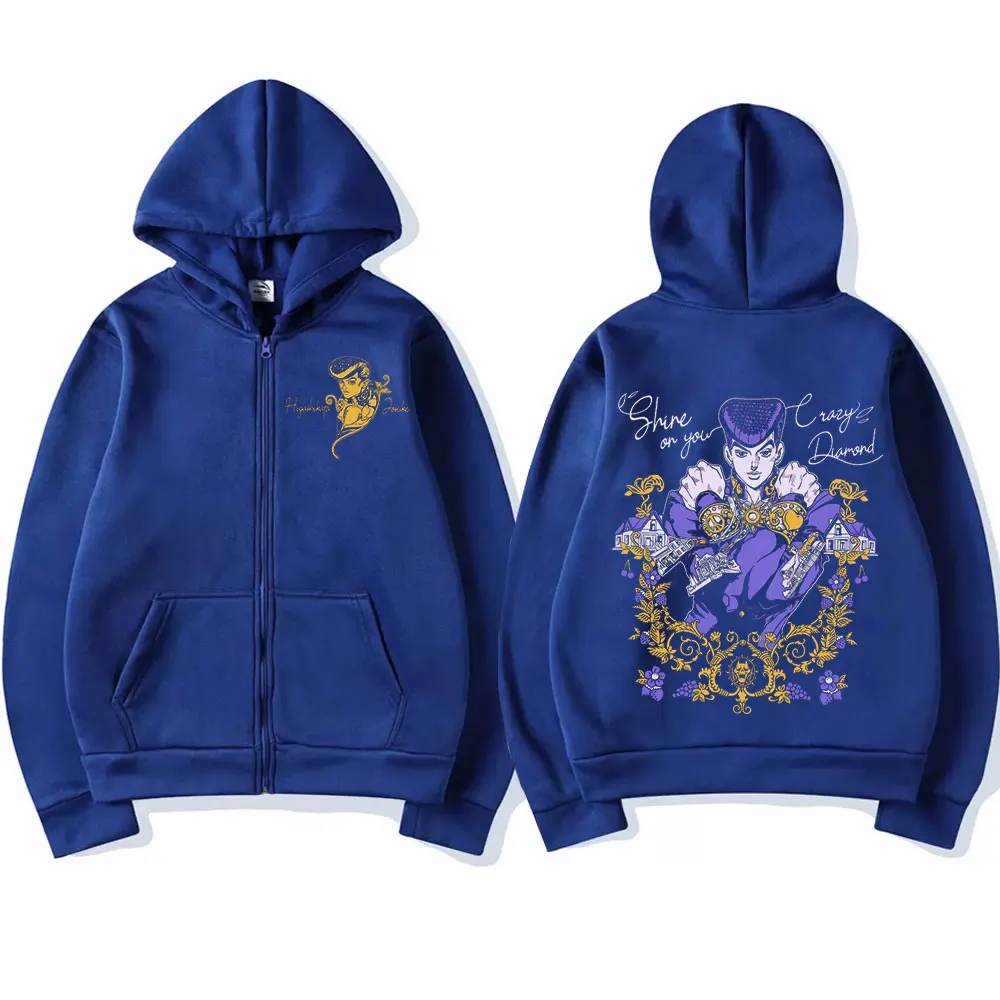 Anime Jojo Bizarre Adventure Zipper Hoodies Higashikata Josuke Manga Zip Up Sweatshirts Men Women Fashion Casual Pullovers Coats