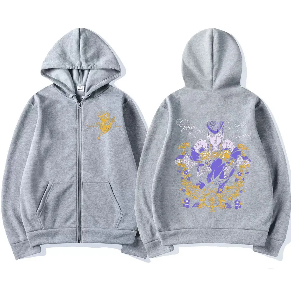 Anime Jojo Bizarre Adventure Zipper Hoodies Higashikata Josuke Manga Zip Up Sweatshirts Men Women Fashion Casual Pullovers Coats