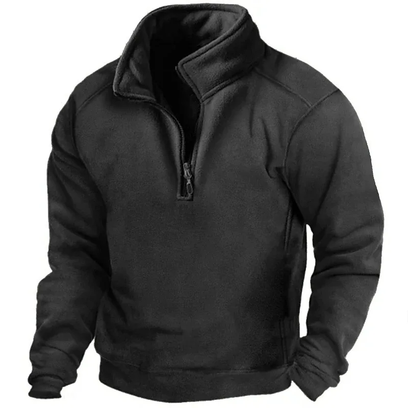 2026 Mens Half-Zip Sweatshirts Autumn Male Stand Collar Loose Solid Color Pullover New Man Trend Casual Army Green Hoodies