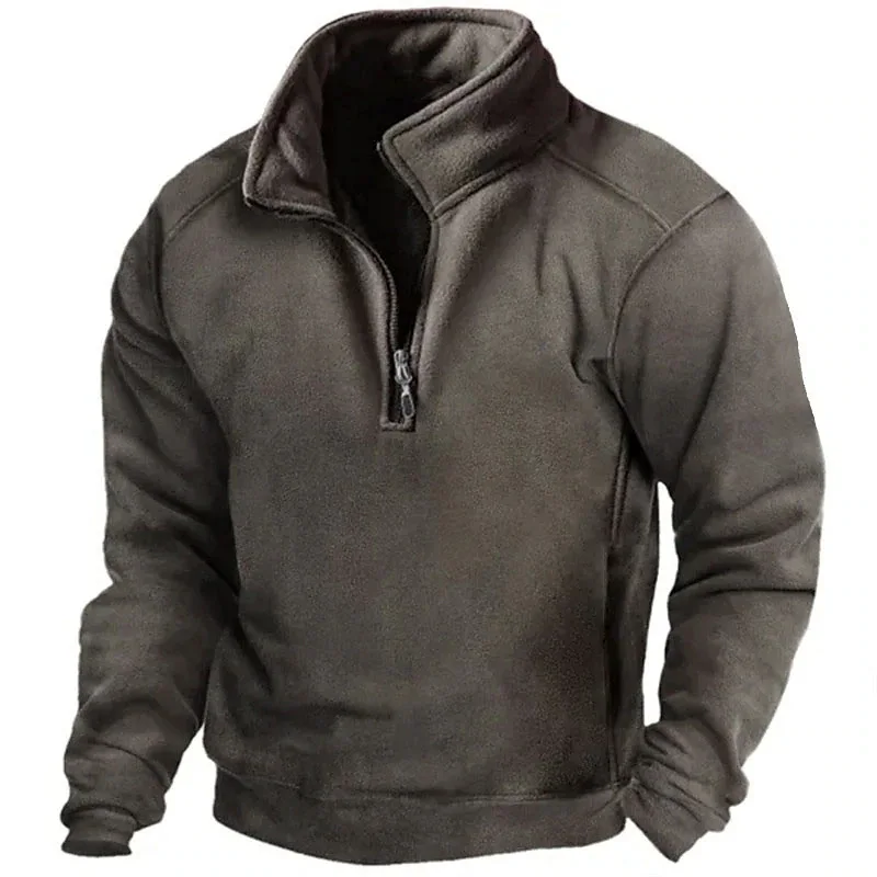 2026 Mens Half-Zip Sweatshirts Autumn Male Stand Collar Loose Solid Color Pullover New Man Trend Casual Army Green Hoodies