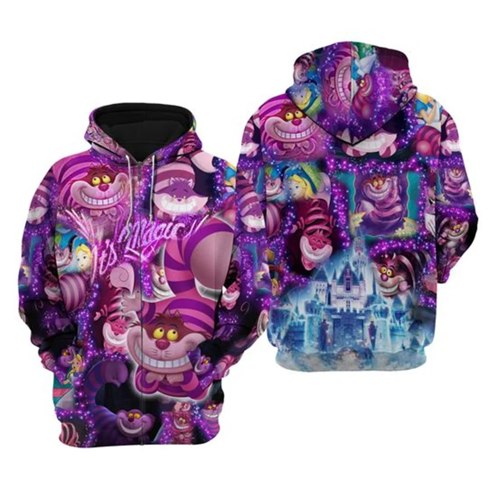 Cheshire Cat all-over print 3D hoodie, Alice in Wonderland Halloween cosplay shirt, cat Halloween costume sweatshirt