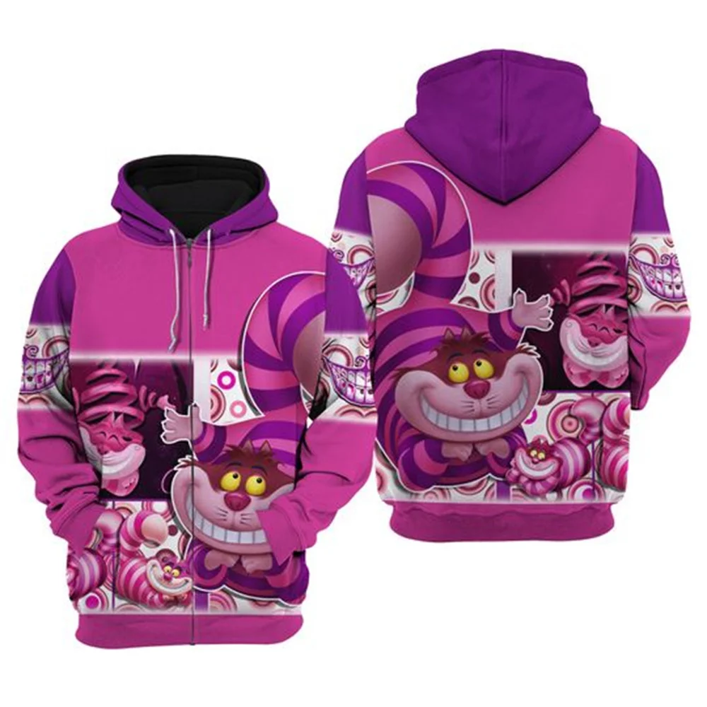 Cheshire Cat all-over print 3D hoodie, Alice in Wonderland Halloween cosplay shirt, cat Halloween costume sweatshirt
