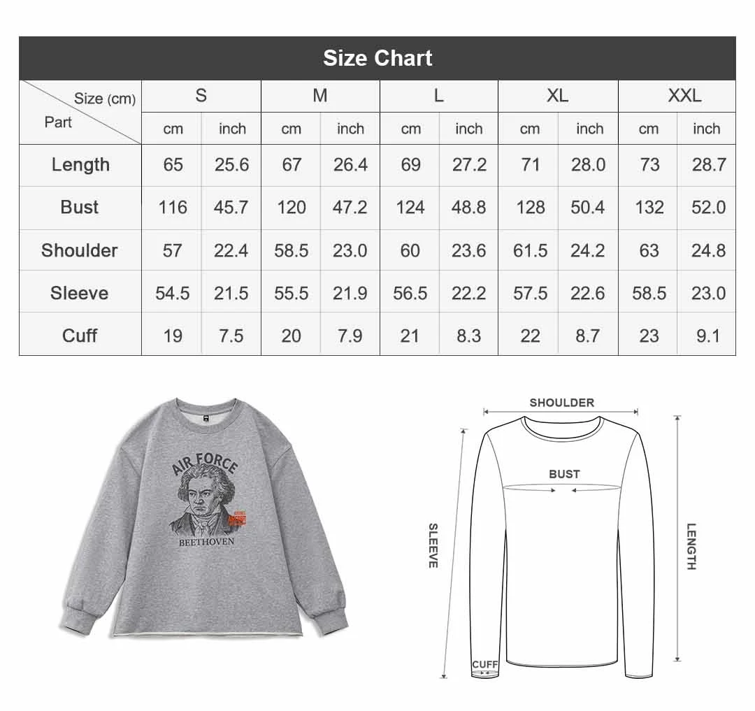 Maden Men‘s Vintage Embroidery Sweatshirt Grey Print Loose Fit Pullover Cotton Rolled Hem Long Sleeve Tee for Spring/Autumn