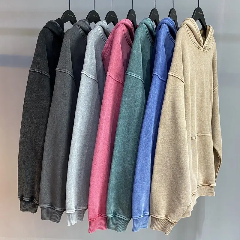 American Retro Heavyweight Sweatshirt for Men and Women Spring and Autumn Washed Vintage Oversize Loose Large Size Hooded Jacket