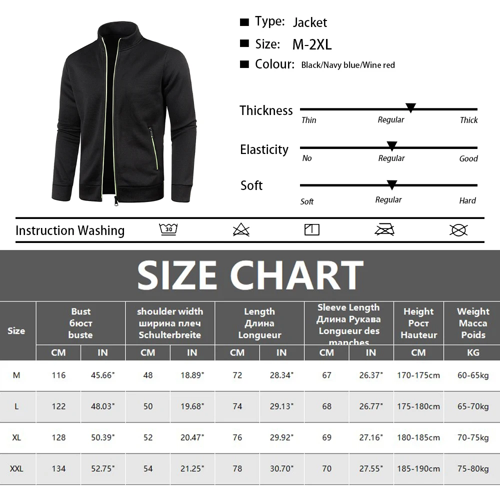 Men Zipper Jackets Standing Collar Sweatshirt Outdoor Streetwear Casual Coat Long Sleeve Sweater Coats
