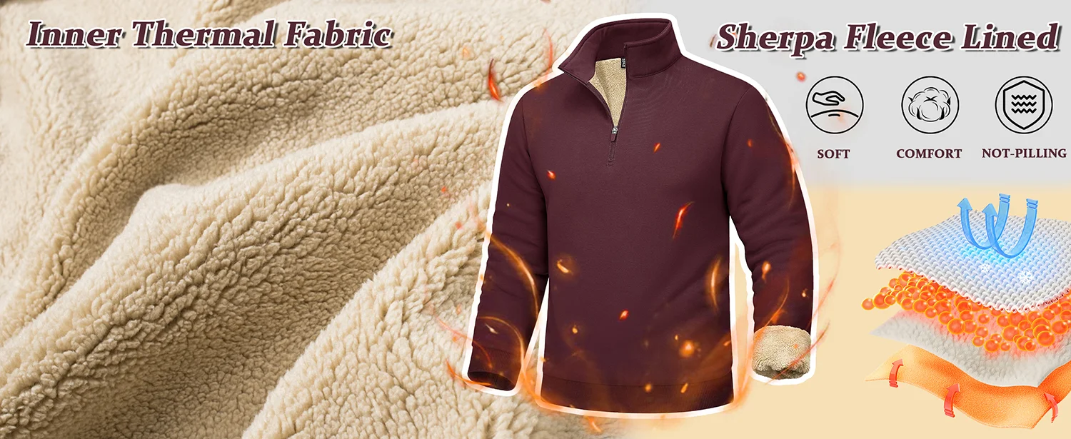 TACVASEN Mens Turtleneck Fleece Sweatshirts Casual Quarter Zip Sherpa Lined Sweatshirt Running Sports Hoodie Pullovers Tops Male