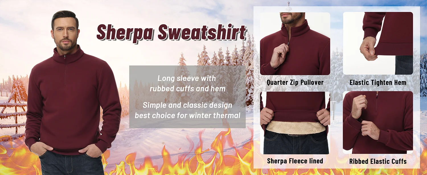TACVASEN Mens Turtleneck Fleece Sweatshirts Casual Quarter Zip Sherpa Lined Sweatshirt Running Sports Hoodie Pullovers Tops Male