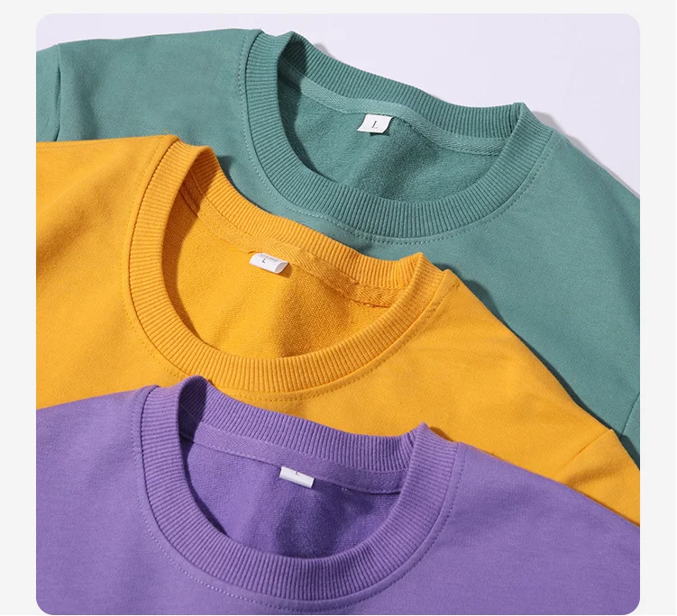 260g 100% Cotton Men's Hoodless Sweater Pullovers Sweatshirts Men Loose Solid Color Warm O Neck Tops Hip Hop Y2k Sweatshirt Tops
