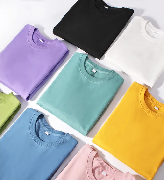 260g 100% Cotton Men's Hoodless Sweater Pullovers Sweatshirts Men Loose Solid Color Warm O Neck Tops Hip Hop Y2k Sweatshirt Tops