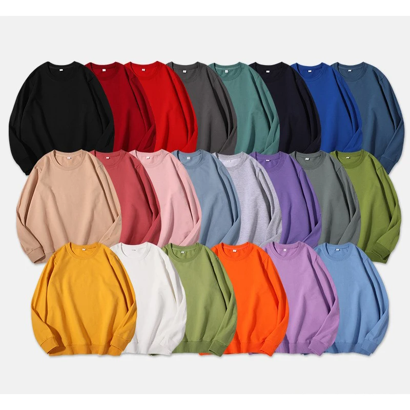 260g 100% Cotton Men's Hoodless Sweater Pullovers Sweatshirts Men Loose Solid Color Warm O Neck Tops Hip Hop Y2k Sweatshirt Tops