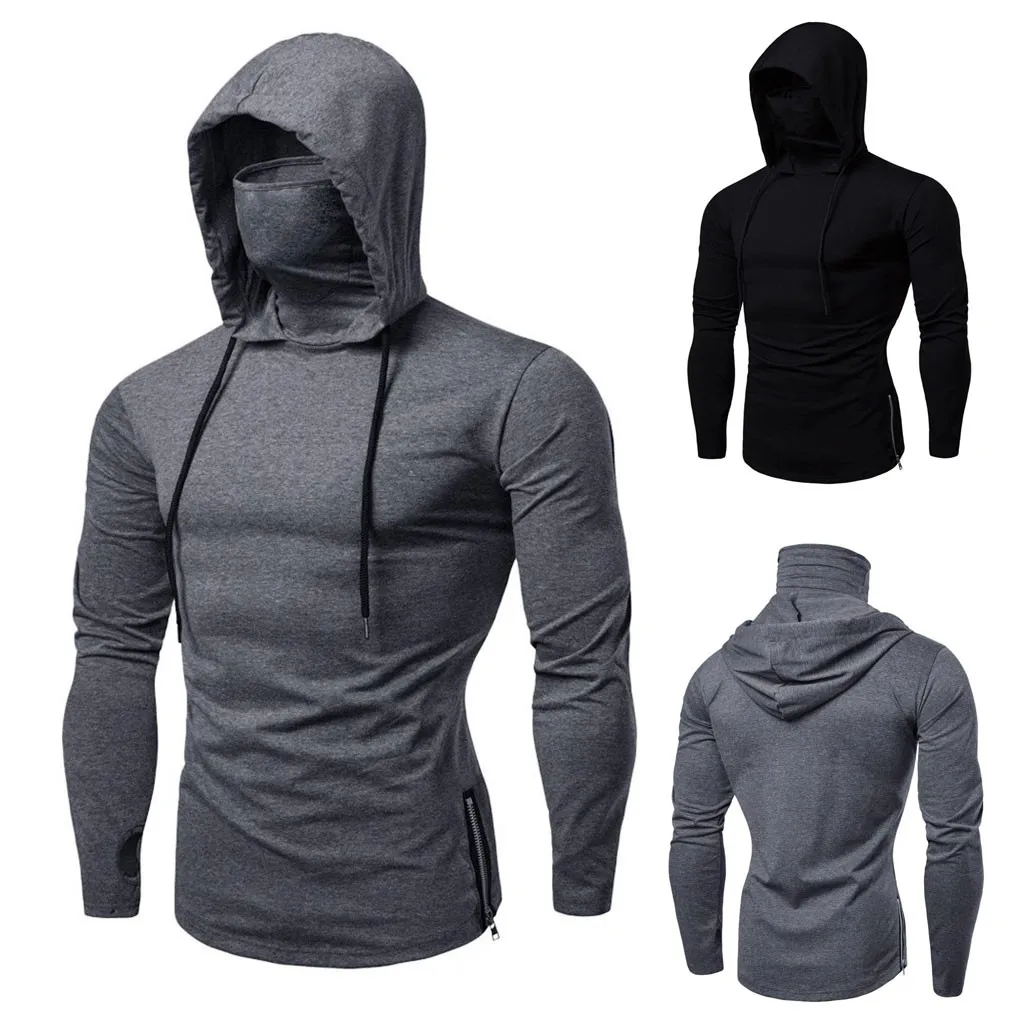 Ninja Mask Long Sleeved Hoodie Men Autumn Streetwear Large Open-forked Hip Hop Mens Sweatshirts Tops Gym Hooded Sudaderas Hombre