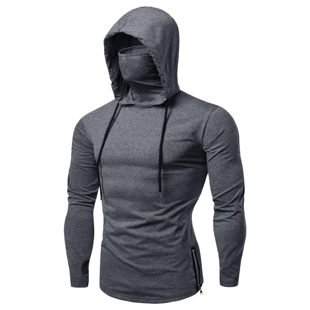Ninja Mask Long Sleeved Hoodie Men Autumn Streetwear Large Open-forked Hip Hop Mens Sweatshirts Tops Gym Hooded Sudaderas Hombre