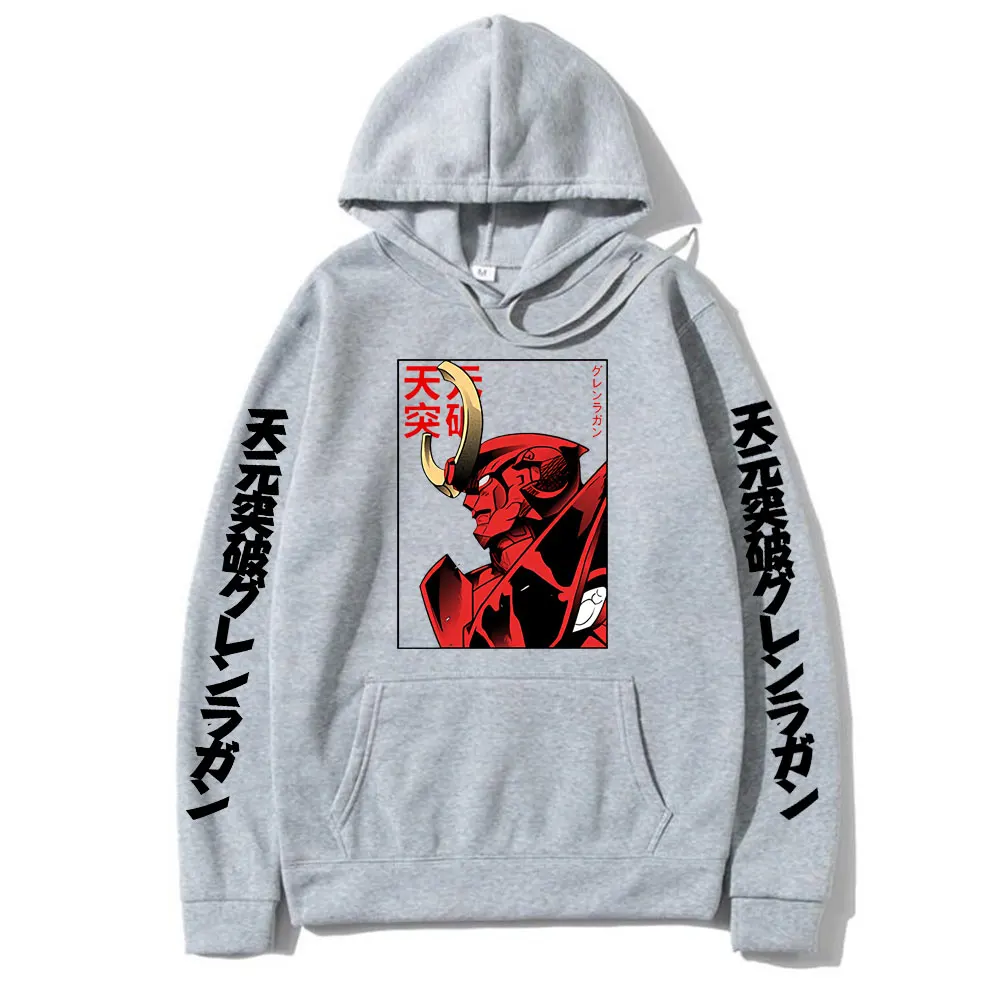 Anime Tengen Toppa Gurren Lagann Mecha Graphic Print Hoodie Men Loose Oversize Hoodies Vintage Manga Fashion Sweatshirt Pullover