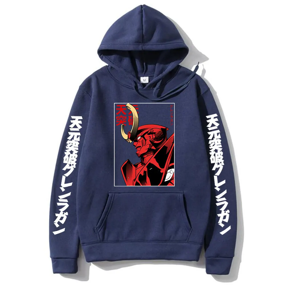 Anime Tengen Toppa Gurren Lagann Mecha Graphic Print Hoodie Men Loose Oversize Hoodies Vintage Manga Fashion Sweatshirt Pullover