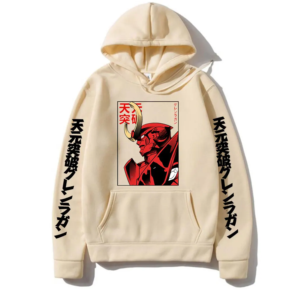 Anime Tengen Toppa Gurren Lagann Mecha Graphic Print Hoodie Men Loose Oversize Hoodies Vintage Manga Fashion Sweatshirt Pullover