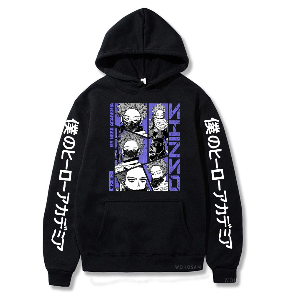 Anime My Hero Academia Hoodies Shinso Hitoshi Print Pullover Sweatshirts Harajuku Cartoon Style Crewneck Women Men Street Hoody