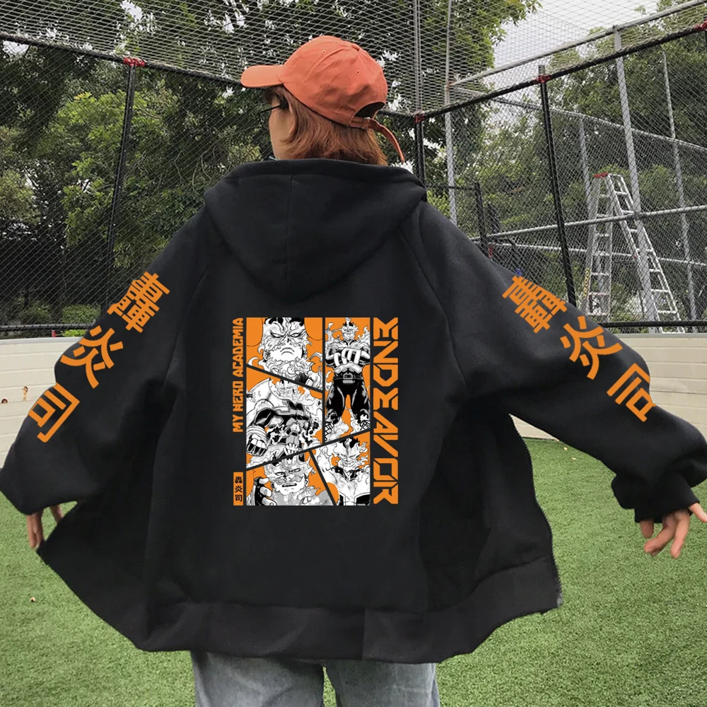 Funny Anime Kirishima Eijiro My Hero Academia Hoodie Zipper Fashion Streetwear Pullovers Loose Unisex Zip Up Jackets Outerwear