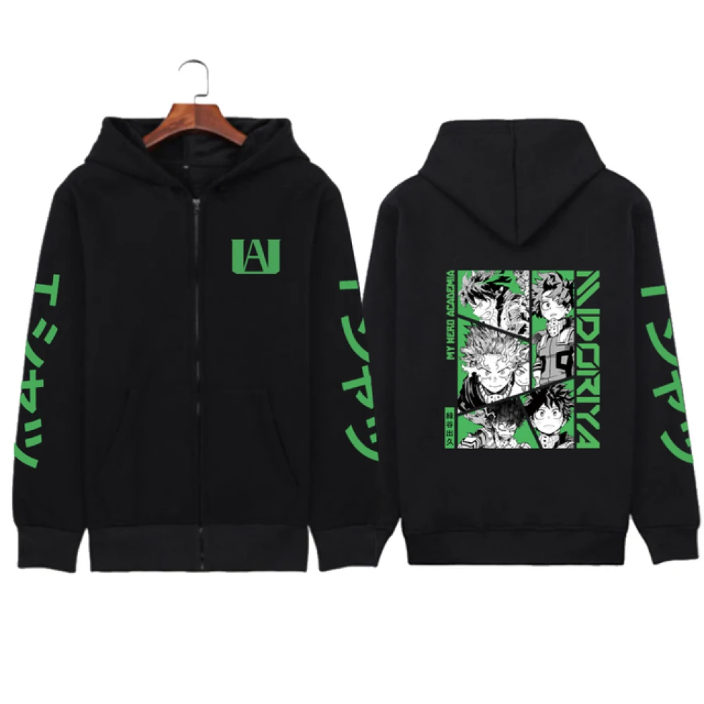 Funny Anime Kirishima Eijiro My Hero Academia Hoodie Zipper Fashion Streetwear Pullovers Loose Unisex Zip Up Jackets Outerwear