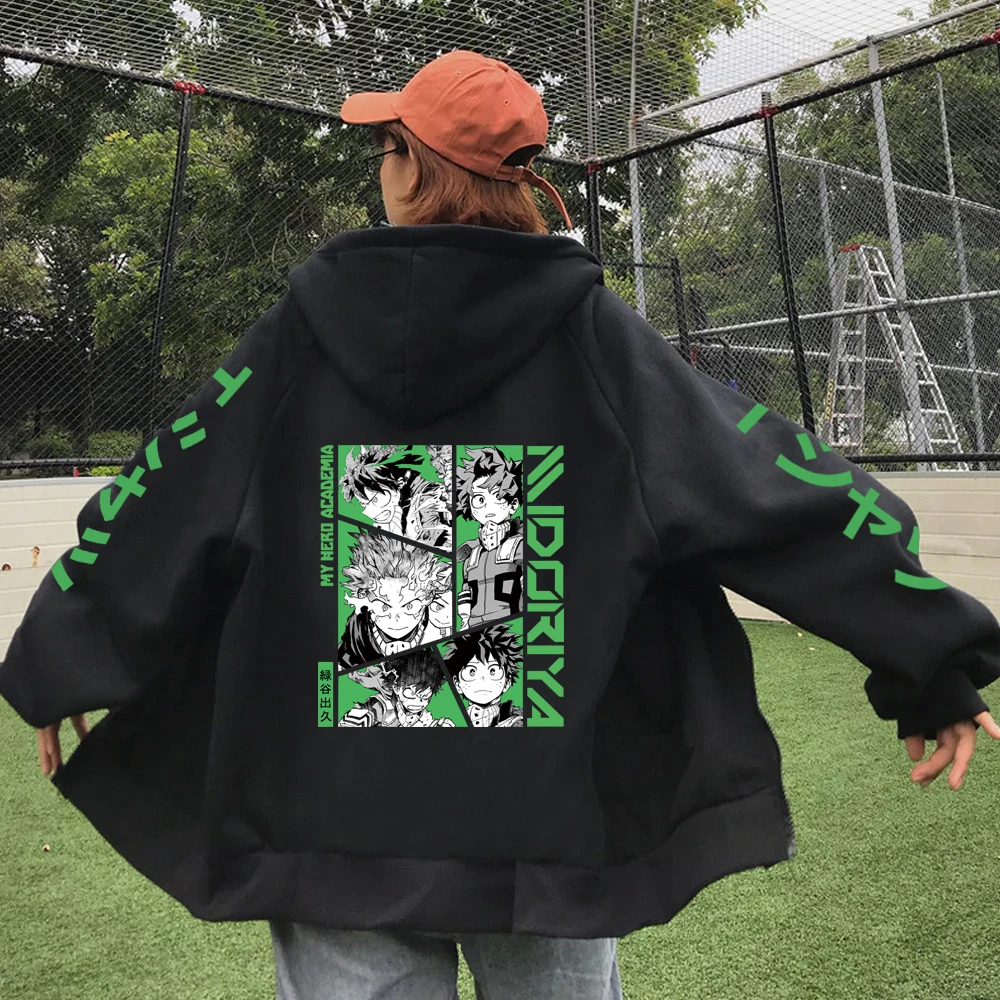 Funny Anime Kirishima Eijiro My Hero Academia Hoodie Zipper Fashion Streetwear Pullovers Loose Unisex Zip Up Jackets Outerwear