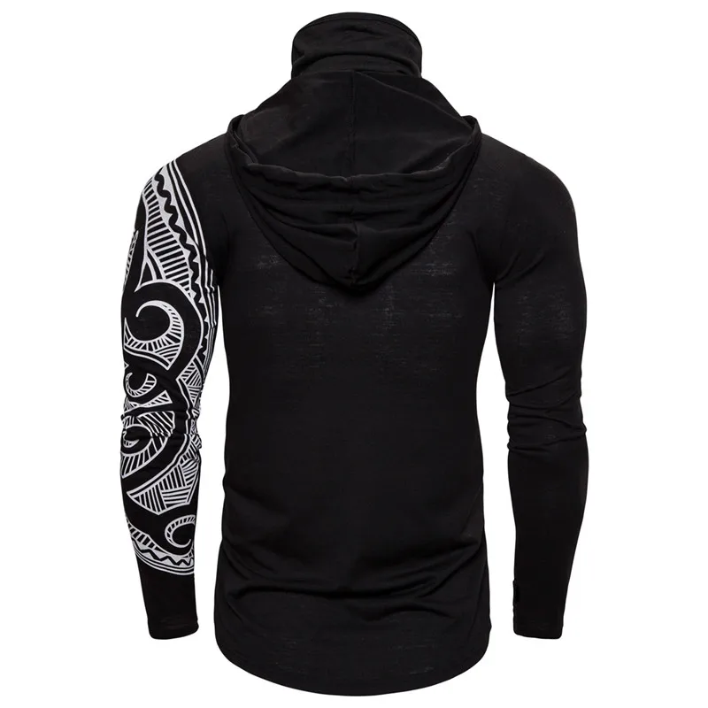 Men Trend With Mask Hood Sweatshirt Elastic Fitness Tattoo Print Hooded Sweat Homme Mens Hip Hop Sudadera Ninja Suit Streetwear