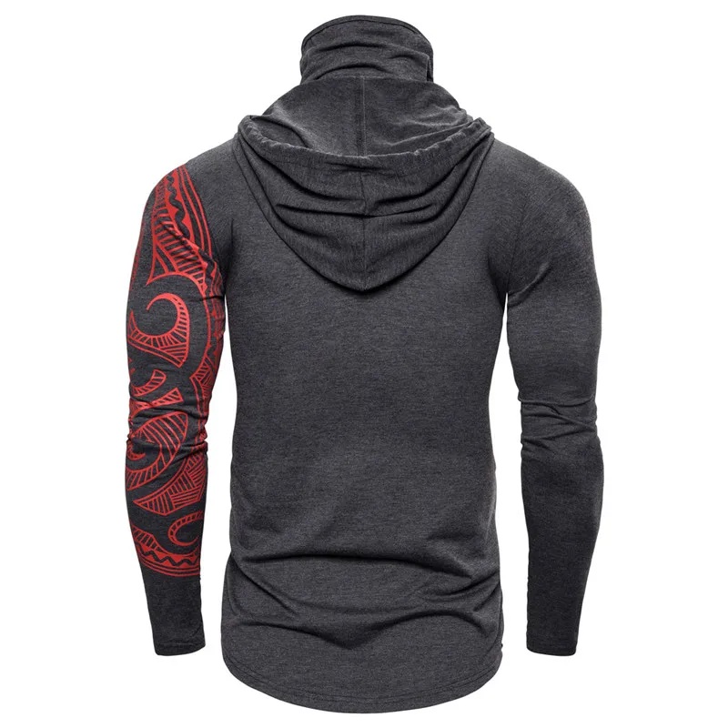 Men Trend With Mask Hood Sweatshirt Elastic Fitness Tattoo Print Hooded Sweat Homme Mens Hip Hop Sudadera Ninja Suit Streetwear