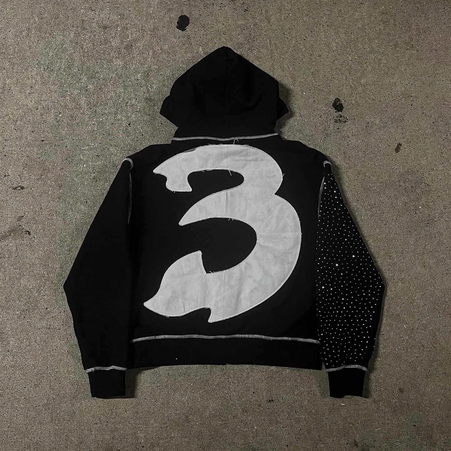 American Fashion Embroidery Personality Flash Diamond Oversize Zipper Hoodie Men Y2K New Harajuku Gothic Casual Joker Sweatshirt