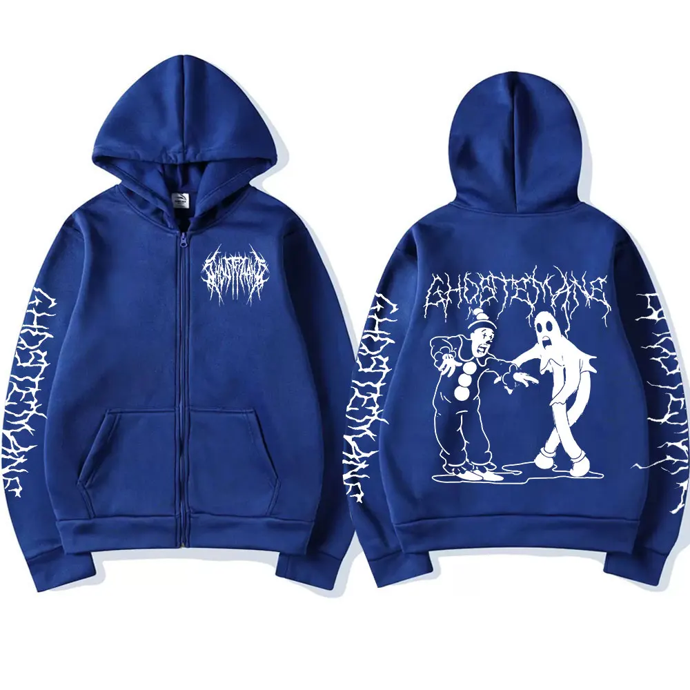 Limited Ghostemane Zipper Hoodie Graphic Print Hoodies Metal Rock Gothic Zip Up Hooded Sweatshirts Harajuku Streetwear Coats
