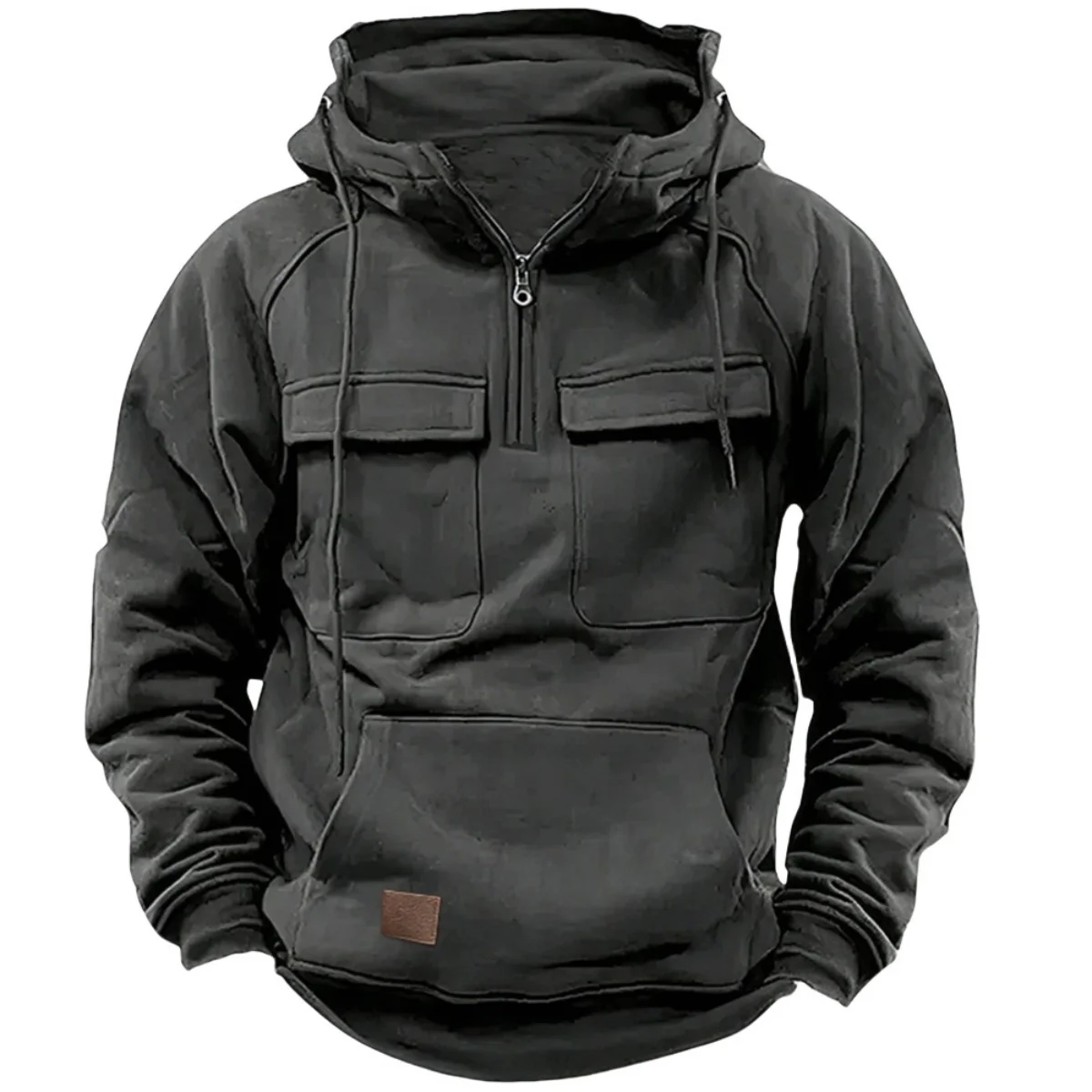 Men's Casual Sports Hooded Sweatshirt New Style Outdoor Thick Fashionable Loose Long-Sleeved Pullover with Multiple Pockets