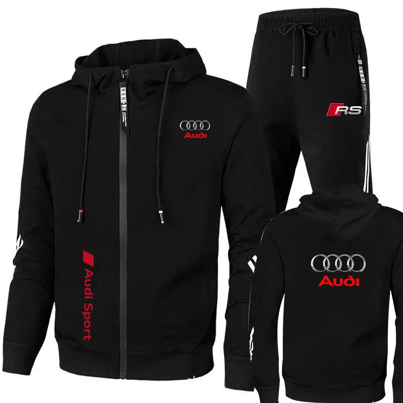Chándal Para Hombre, Ropa Deportiva Con Logo De Audi Impreso, Jersey Con Capucha Y Cremallera + Pantalones, Conjunto De 2 Piezas