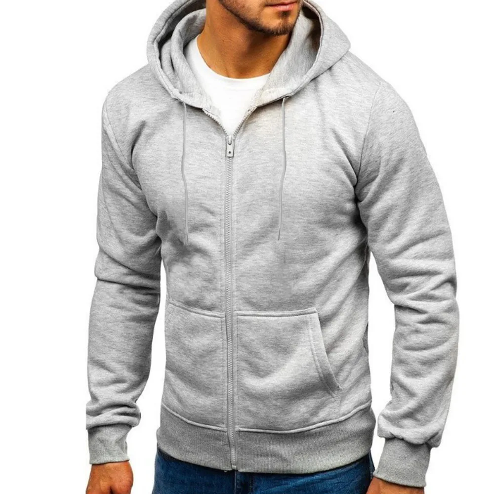 Men's Hoodie Solid Color Basic Hooded Jacket Cardigan Sweatshirt Spring Autumn Casual Men Streetwear Tracksuit Male