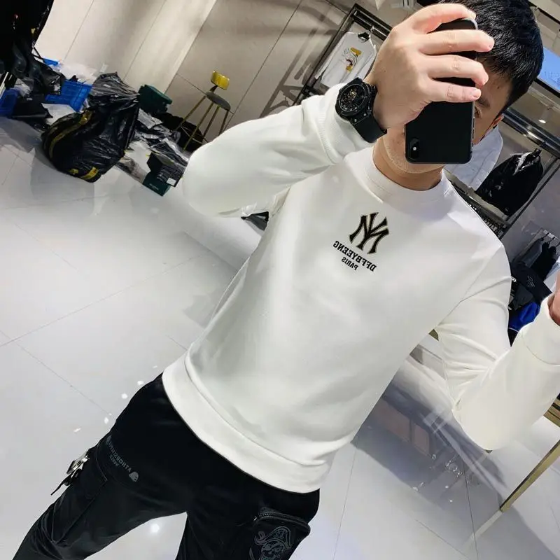 Handsome Men's Hoodies Simple Brand Logo Embroidery New Autumn Korean Design Pullover Casual Cotton Young O-Neck Sweater
