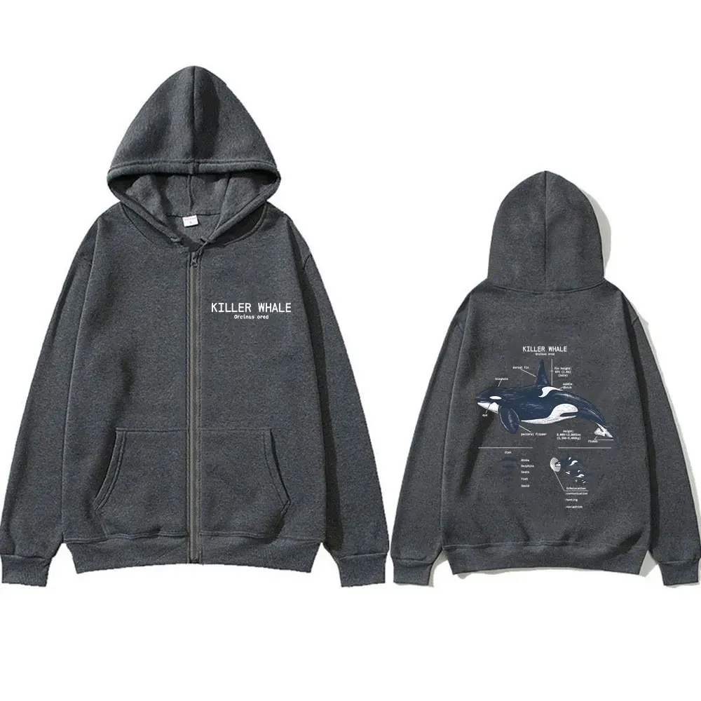 Marine Animals Killer Whale Anatomy Graphic Zipper Hoodie Men Women Casual Funny Zip Up Jacket Unisex Fashion Oversized Hoodies