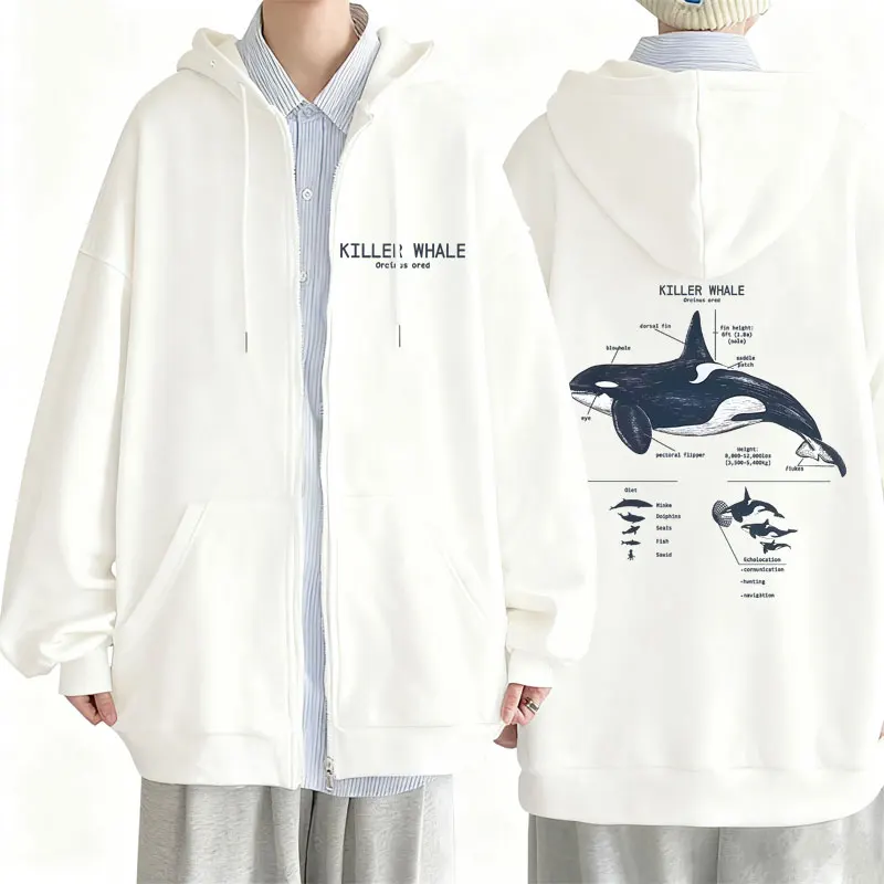 Marine Animals Killer Whale Anatomy Graphic Zipper Hoodie Men Women Casual Funny Zip Up Jacket Unisex Fashion Oversized Hoodies