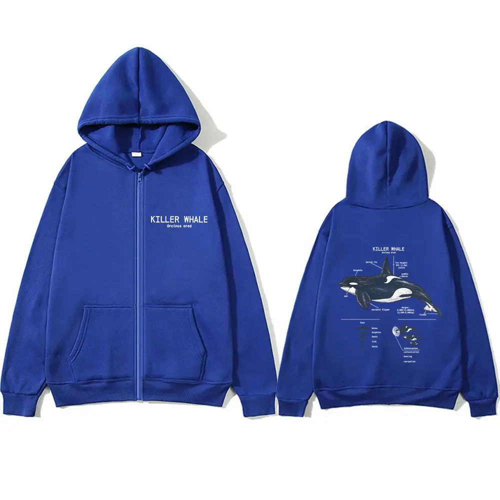 Marine Animals Killer Whale Anatomy Graphic Zipper Hoodie Men Women Casual Funny Zip Up Jacket Unisex Fashion Oversized Hoodies