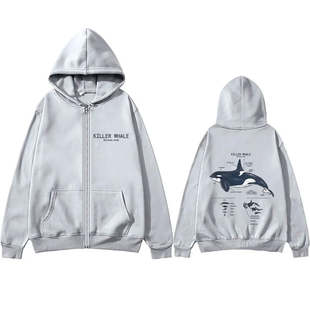 Marine Animals Killer Whale Anatomy Graphic Zipper Hoodie Men Women Casual Funny Zip Up Jacket Unisex Fashion Oversized Hoodies