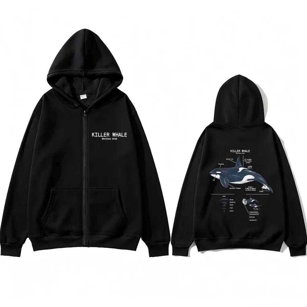 Marine Animals Killer Whale Anatomy Graphic Zipper Hoodie Men Women Casual Funny Zip Up Jacket Unisex Fashion Oversized Hoodies