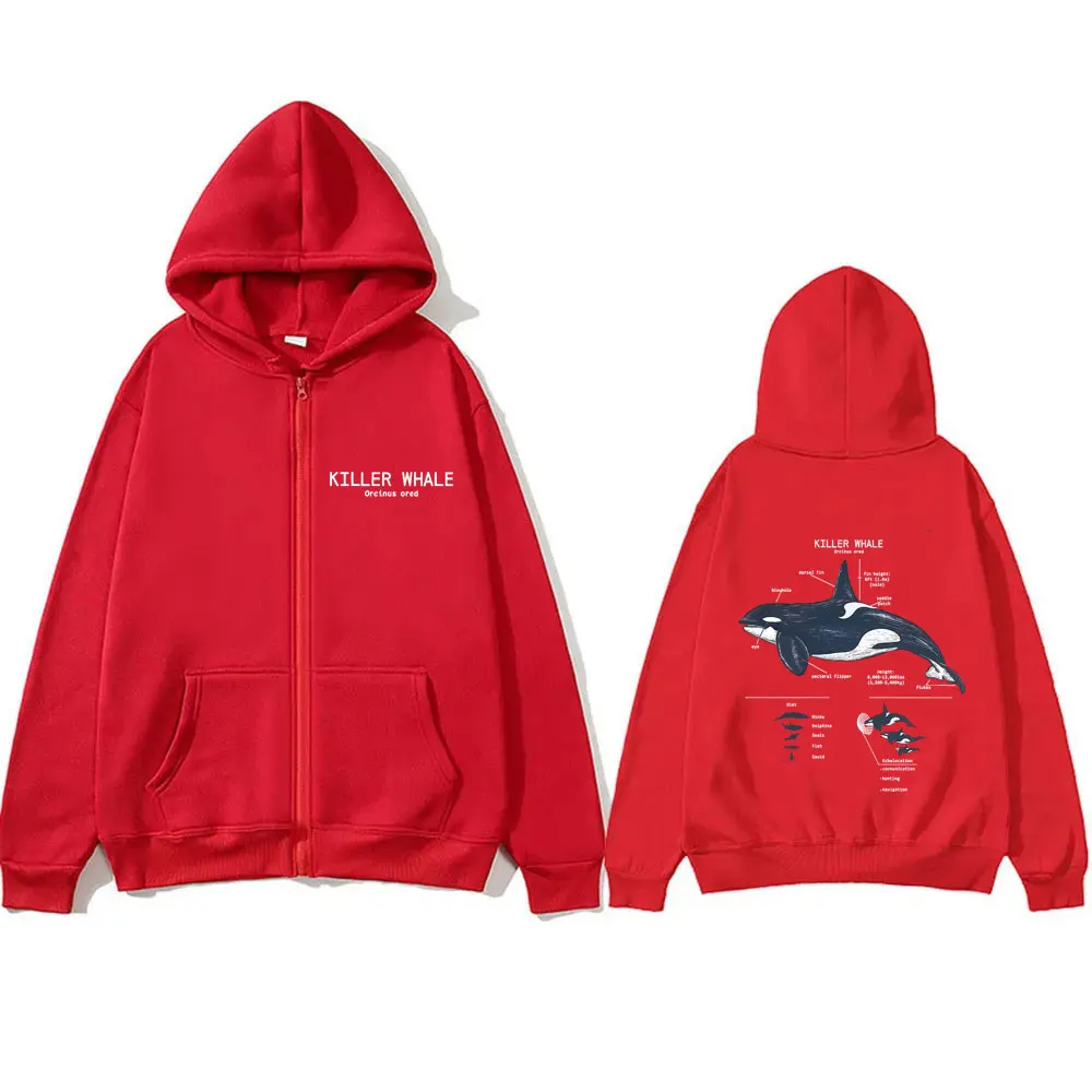 Marine Animals Killer Whale Anatomy Graphic Zipper Hoodie Men Women Casual Funny Zip Up Jacket Unisex Fashion Oversized Hoodies
