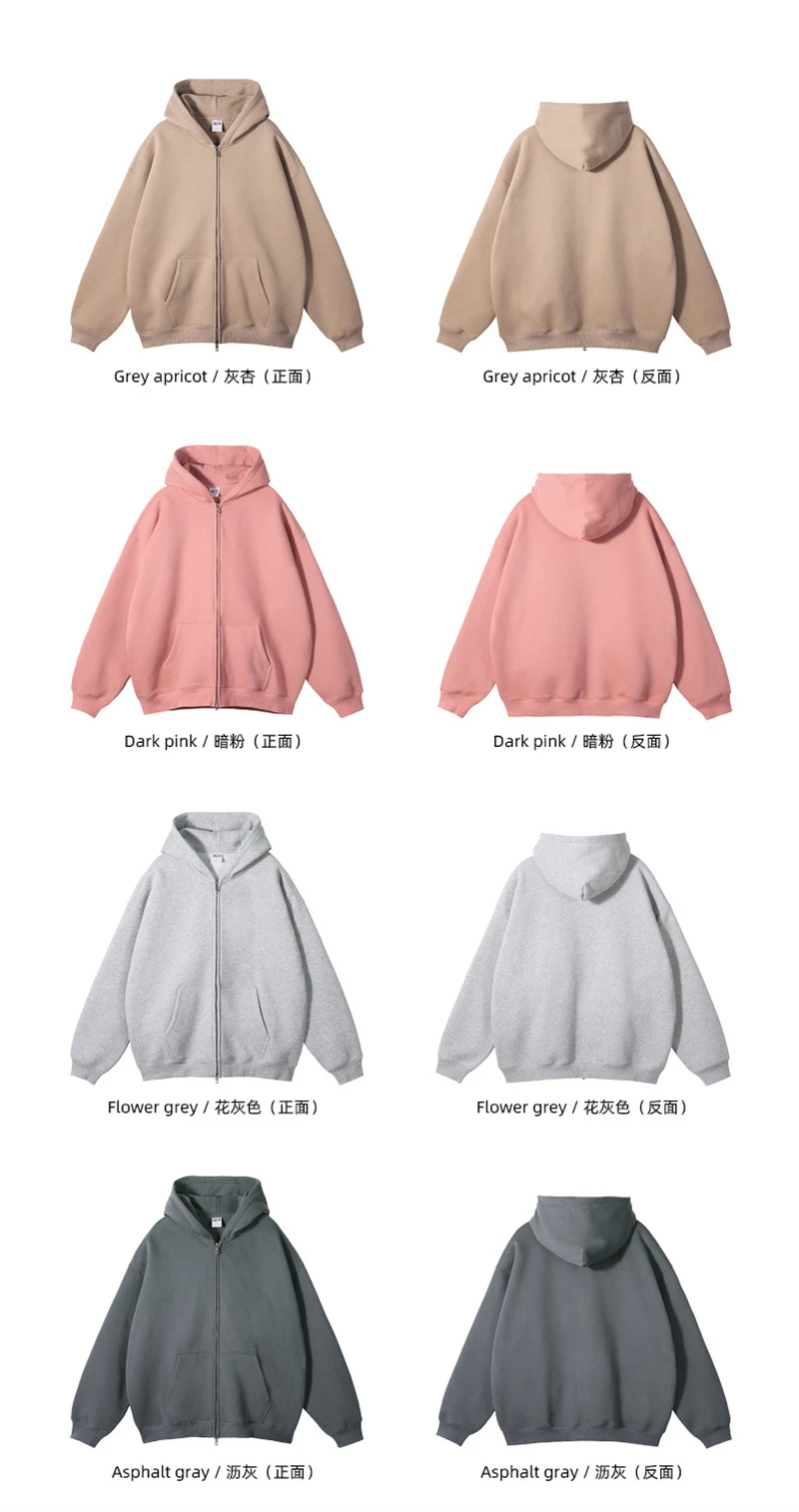 ZODF New Men Double Headed Zipper Fleece Hoodies Unisex Loose Basic Solid Warm Hooded Sweatshirts Coats For Winter HY0633