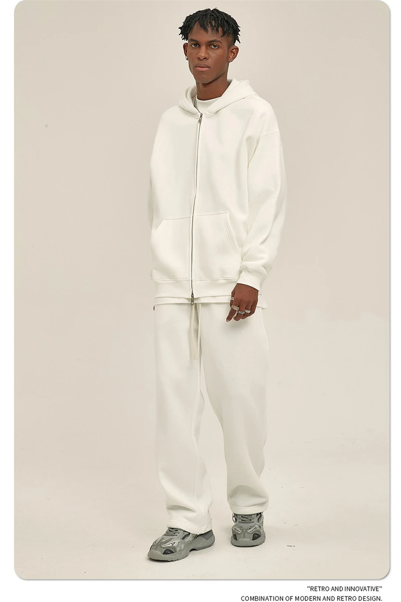 ZODF New Men Double Headed Zipper Fleece Hoodies Unisex Loose Basic Solid Warm Hooded Sweatshirts Coats For Winter HY0633
