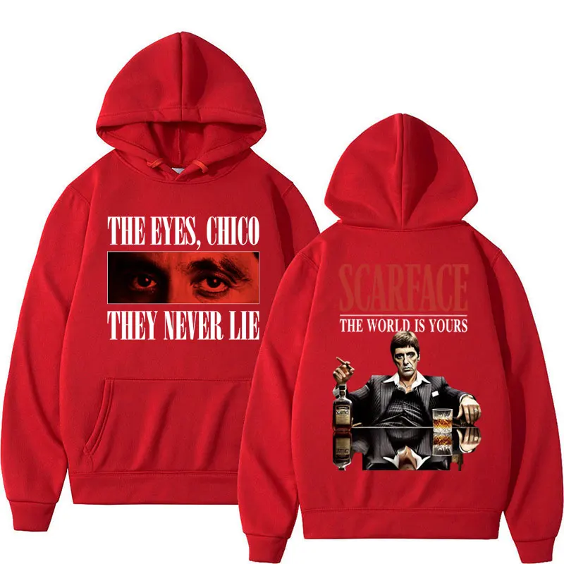Tony Montana Scarface Vintage Style Hoodie The World Is Yours Men's Hip Hop Harajuku Hoodie Oversized Fleece Fashion Pullovers