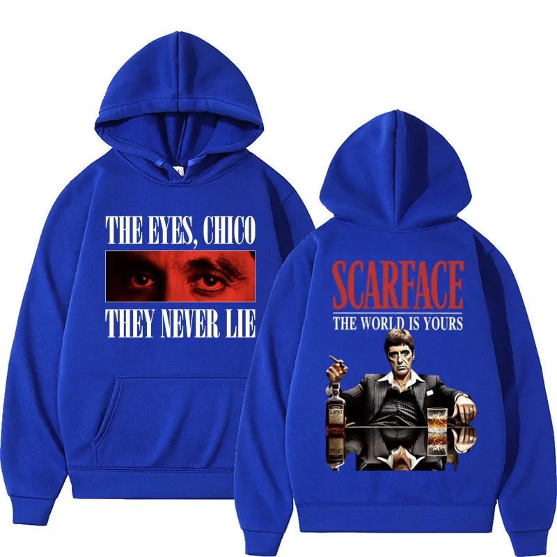 Tony Montana Scarface Vintage Style Hoodie The World Is Yours Men's Hip Hop Harajuku Hoodie Oversized Fleece Fashion Pullovers