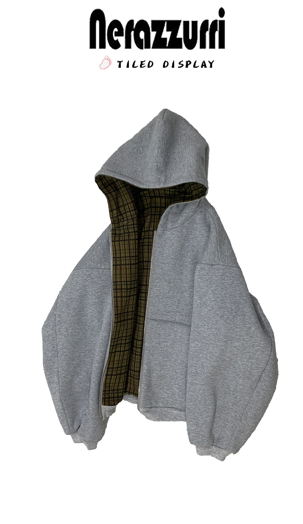 Mauroicardi Autumn Oversized Reversible Hoodies Men Loose Casual Luxury Designer Clothes Hoodie with Plaid Lining Sweatshirt