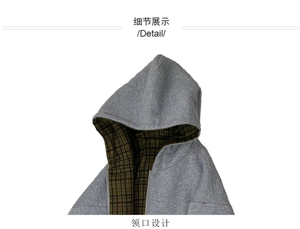 Mauroicardi Autumn Oversized Reversible Hoodies Men Loose Casual Luxury Designer Clothes Hoodie with Plaid Lining Sweatshirt