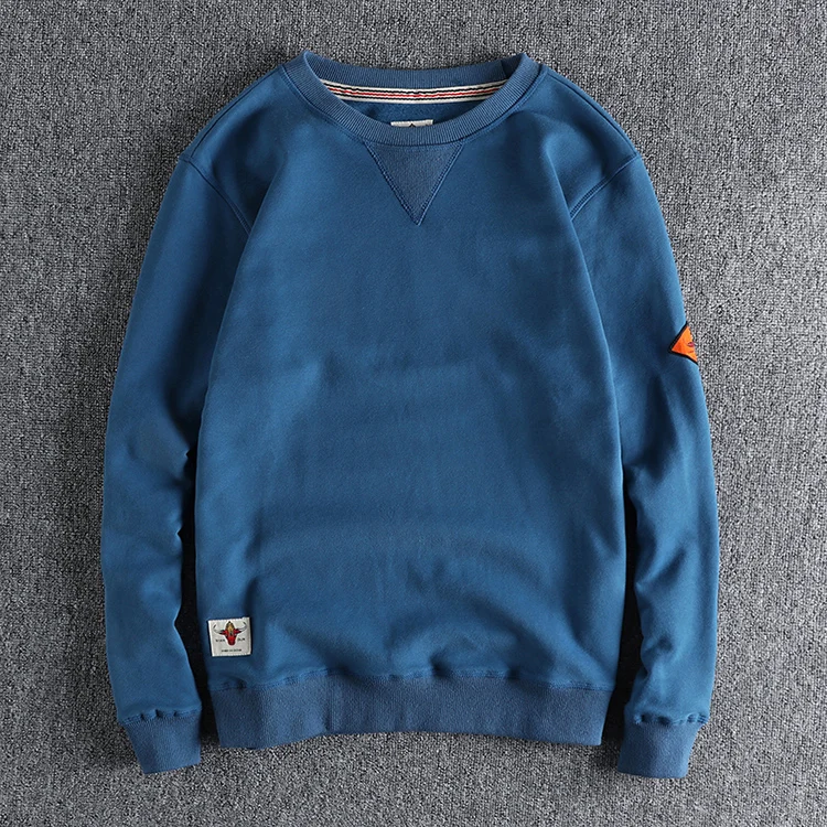 Spring American Retro Sleeve Applique Badge Sweatshirts Men's Fashion 100% Cotton Washed Hoodies Casual High Quality Pullovers
