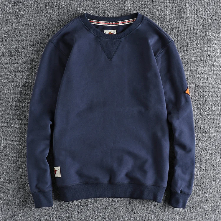 Spring American Retro Sleeve Applique Badge Sweatshirts Men's Fashion 100% Cotton Washed Hoodies Casual High Quality Pullovers