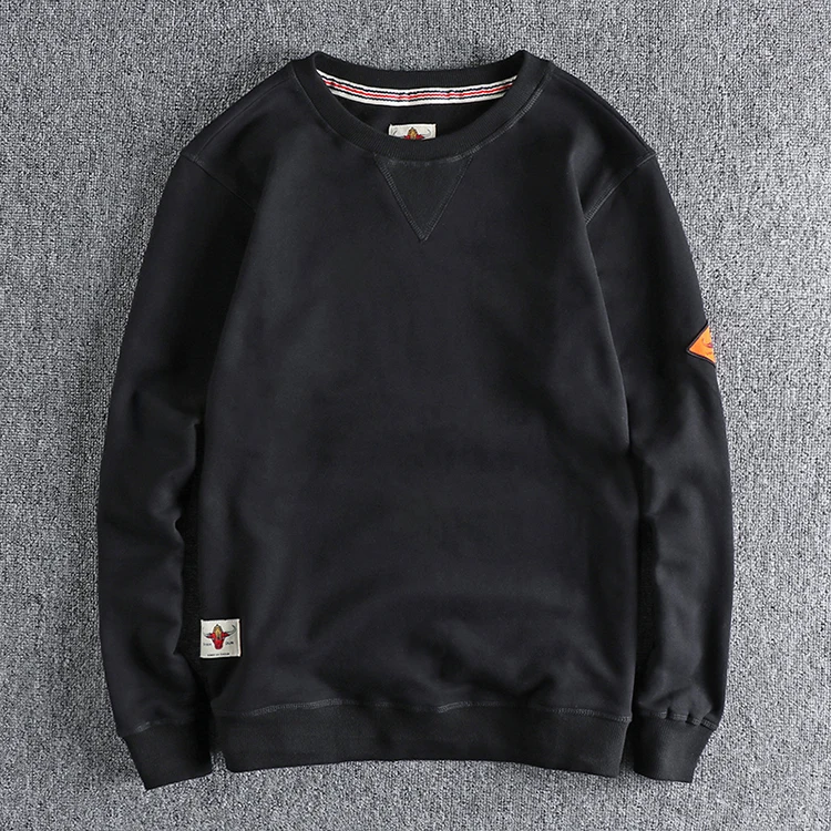 Spring American Retro Sleeve Applique Badge Sweatshirts Men's Fashion 100% Cotton Washed Hoodies Casual High Quality Pullovers