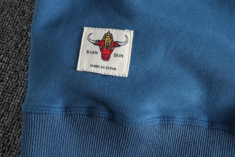Spring American Retro Sleeve Applique Badge Sweatshirts Men's Fashion 100% Cotton Washed Hoodies Casual High Quality Pullovers